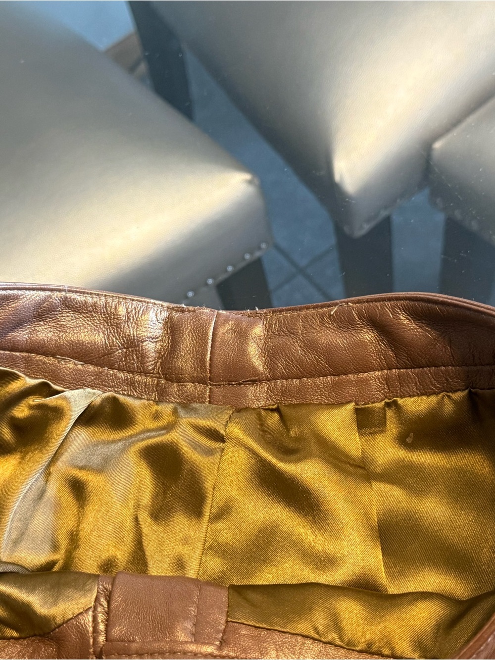 Women’s Metallic Bronze Leather Pants- Classic Stylish Fit - Picture 5 of 9